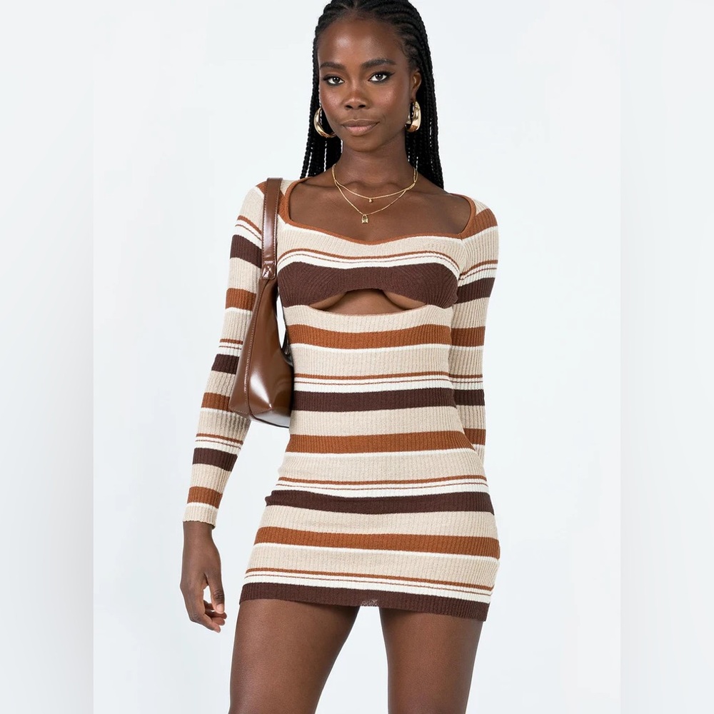 Princess Polly DOMINI MINI DRESS BROWN MULTI size 2